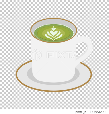 An illustration of a matcha latte in a mug. 137956448
