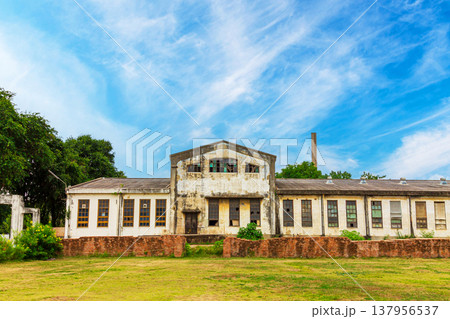 Historical Thai Paper Mill Building in Kanchanaburi, World War II Era Industrial Architecture 137956537