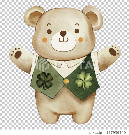 Cute Teddy Bear with Shamrock Illustration Cute Teddy Bear with Shamrock Illustration 137956540