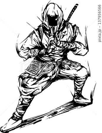忍者の墨絵イラスト 137956566