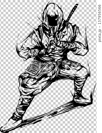 忍者の墨絵イラスト 137956566