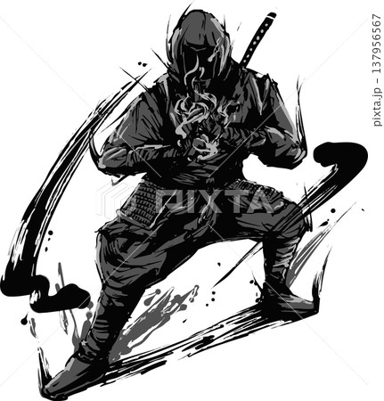 忍者の墨絵イラスト 137956567