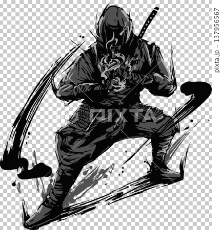 忍者の墨絵イラスト 137956567