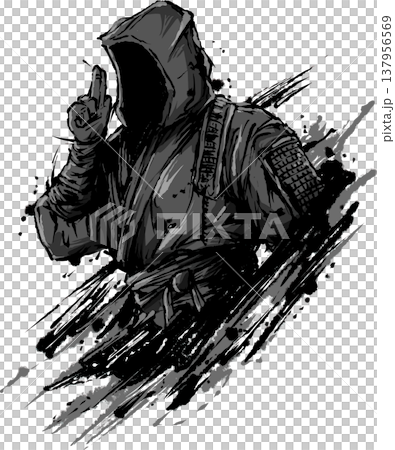 忍者の墨絵イラスト 137956569