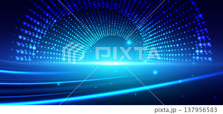 Abstract blue dotted glowing circles on dark background. 137956583