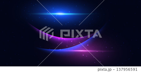 Network big data communcation blue and pink curve ray on dark background. 137956591
