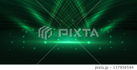 Futuristic abstract background featuring a bright green light burst radiating glowing rays. 137956594