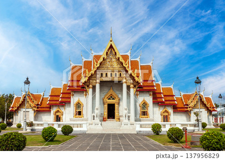 Exterior of the Famous Marble Temple (Wat Benchamabophit) under Blue Sky 137956829