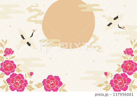 和風背景　鶴　太陽　牡丹 137956881