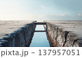断裂した大地をつなぐ橋で表現する課題解決と架け橋の概念 137957051