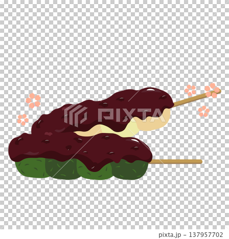 A spring-like illustration of a rice dumpling topped with sweet bean paste. A spring-like illustration of a rice dumpling topped with sweet bean paste. 137957702