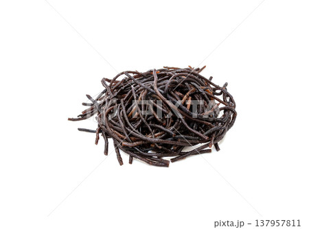 水に浸けてもどした肉厚の長ひじき【白背景・切り抜き】 137957811