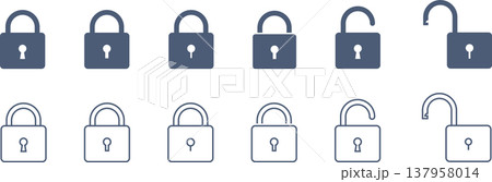 開閉させた色んな鍵穴の南京錠のアイコンセット 137958014