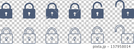 開閉させた色んな鍵穴の南京錠のアイコンセット 137958014