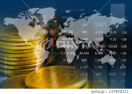 Ukraine flag with stock market finance, economy trend graph digital technology. Ukraine flag with stock market finance, economy trend graph digital technology. 137958221