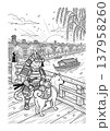 浮世絵風 侍猫と柴犬の塗り絵イラスト 線画素材 137958260