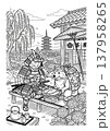 浮世絵風 侍猫と柴犬の塗り絵イラスト 線画素材 137958265