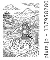 浮世絵風 侍猫と柴犬の塗り絵イラスト 線画素材 137958280