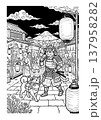 浮世絵風 侍猫と柴犬の塗り絵イラスト 線画素材 137958282