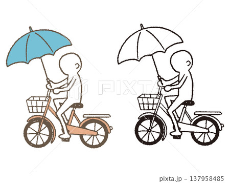 傘を差しながら自転車に乗る人 傘を差しながら自転車に乗る人 137958485