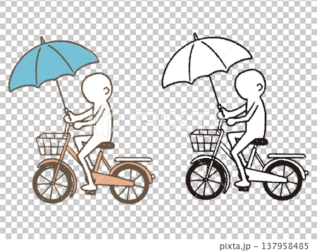 傘を差しながら自転車に乗る人 傘を差しながら自転車に乗る人 137958485