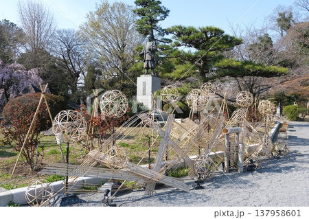 岡崎城公園　徳川家康公像と竹細工 137958601