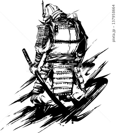 侍の後ろ姿の墨絵イラスト 侍の後ろ姿の墨絵イラスト 137958664
