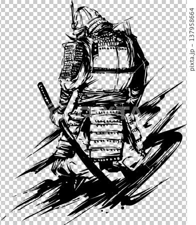 武士背影墨水畫插圖 武士背影墨水畫插圖 137958664