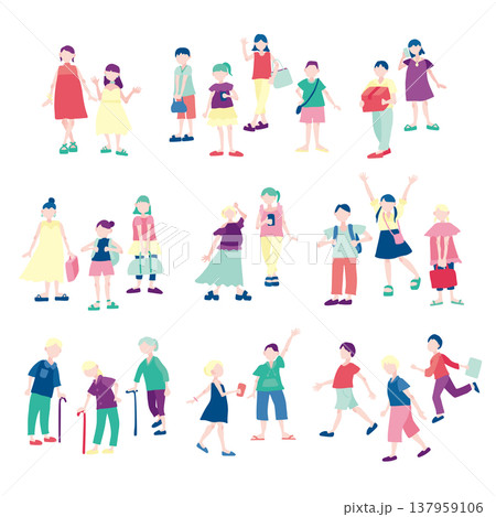 夏に外を歩く人のイラストセット 137959106