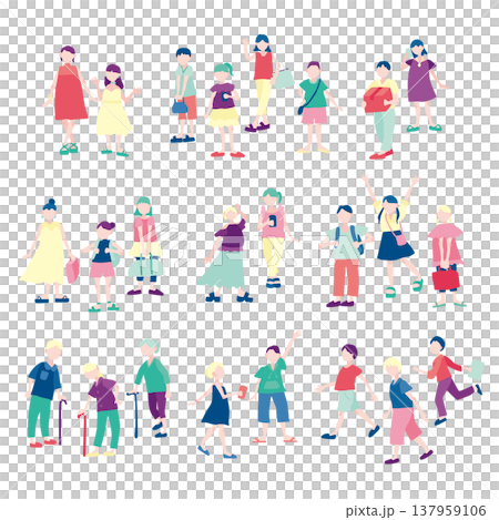 夏に外を歩く人のイラストセット 137959106