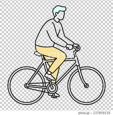 男子騎自行車通勤的全身線條畫插圖 - 騎行、上下學通勤、混合動力自行車、交通運輸、商務、環保 男子騎自行車通勤的全身線條畫插圖 - 騎行、上下學通勤、混合動力自行車、交通運輸、商務、環保 137959110