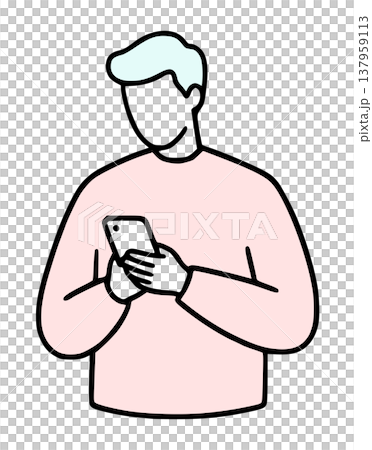 スマートフォンを見る男性：SNSやアプリの操作（シンプルな線画・ベクター） 137959113