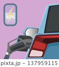 Rear side car with digital battery status indicator showing 60 charge. Icon includes yellow lightning bolt over a teal gradient liquid level set against a soft pale pink background.  137959115