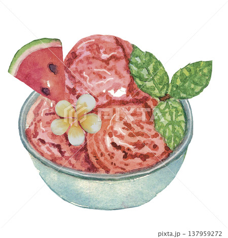 Watermelon Ice Cream Dessert Illustration 137959272