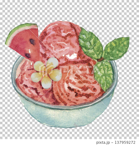 Watermelon Ice Cream Dessert Illustration 137959272