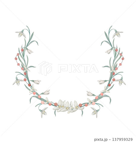snowdrop flower watercolor wreath 137959329
