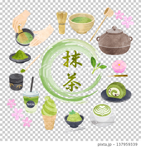 Matcha Illustration Set - Hand-Drawn Watercolor Style Matcha Illustration Set - Hand-Drawn Watercolor Style 137959339