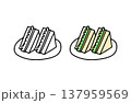 白黒と色ありのサンドイッチのイラストセット 137959569