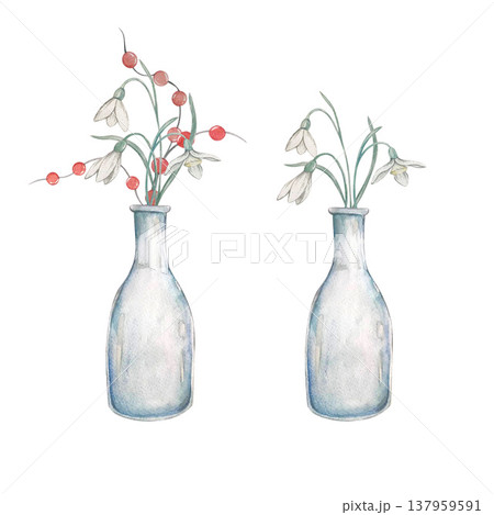 vase with snowdrop flower watercolor vase with snowdrop flower watercolor 137959591