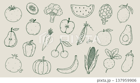 Hand-drawn fruit and vegetables set Hand-drawn fruit and vegetables set 137959906