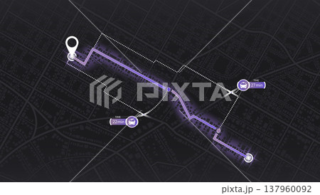 City map with designated destination, and multiple markers indicating various routes, including the shortest path option. Abstract navigation of city streets and neighborhoods. Vector illustration City map with designated destination, and multiple markers indicating various routes, including the shortest path option. Abstract navigation of city streets and neighborhoods. Vector illustration 137960092