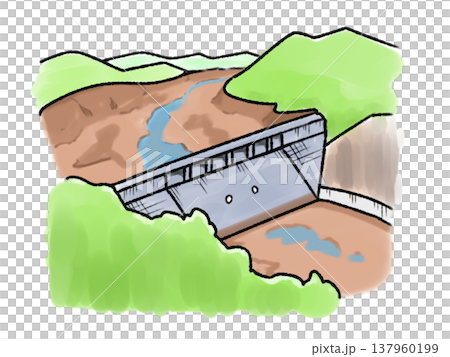 干上がったダムのイラスト （渇水/干ばつ） 137960199