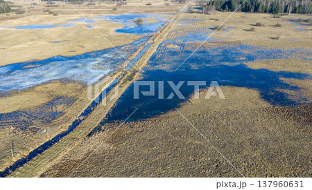 Spring thaw flooding agricultural fields in podlaskie 137960631