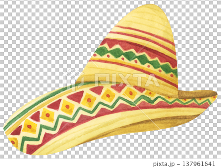 Watercolor Sombrero with Festive Pattern. Mexican Hat. Watercolor Sombrero with Festive Pattern. Mexican Hat. 137961641