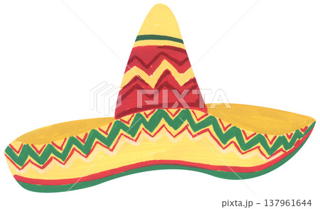 Watercolor Sombrero with Festive Pattern. Mexican Hat. 137961644