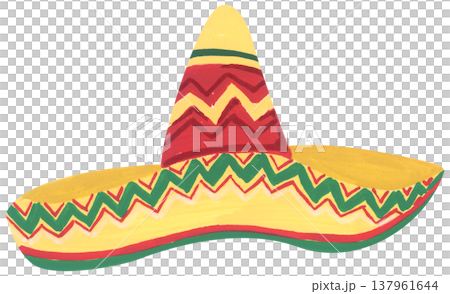 Watercolor Sombrero with Festive Pattern. Mexican Hat. 137961644