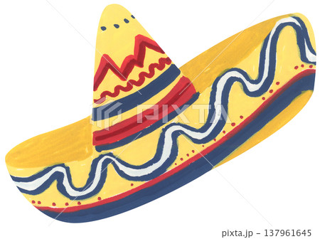 Watercolor Sombrero with Festive Pattern. Mexican Hat. 137961645