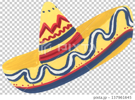 Watercolor Sombrero with Festive Pattern. Mexican Hat. 137961645