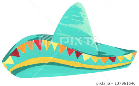 Watercolor Sombrero with Festive Pattern. Mexican Hat. Watercolor Sombrero with Festive Pattern. Mexican Hat. 137961646