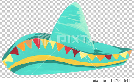 Watercolor Sombrero with Festive Pattern. Mexican Hat. Watercolor Sombrero with Festive Pattern. Mexican Hat. 137961646